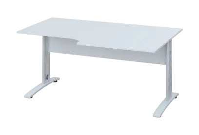 ERK 28 - 168 stůl kancelářský, rohový, pravý, kovová podnož bílá, deska 25 mm, široký 1600 mm, bílá